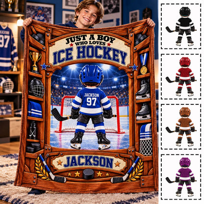 "Just A Boy/Girl Who Loves Ice Hockey" Custom Ice Hockey Blanket - Personalized Hockey Gift for Kids & Youth