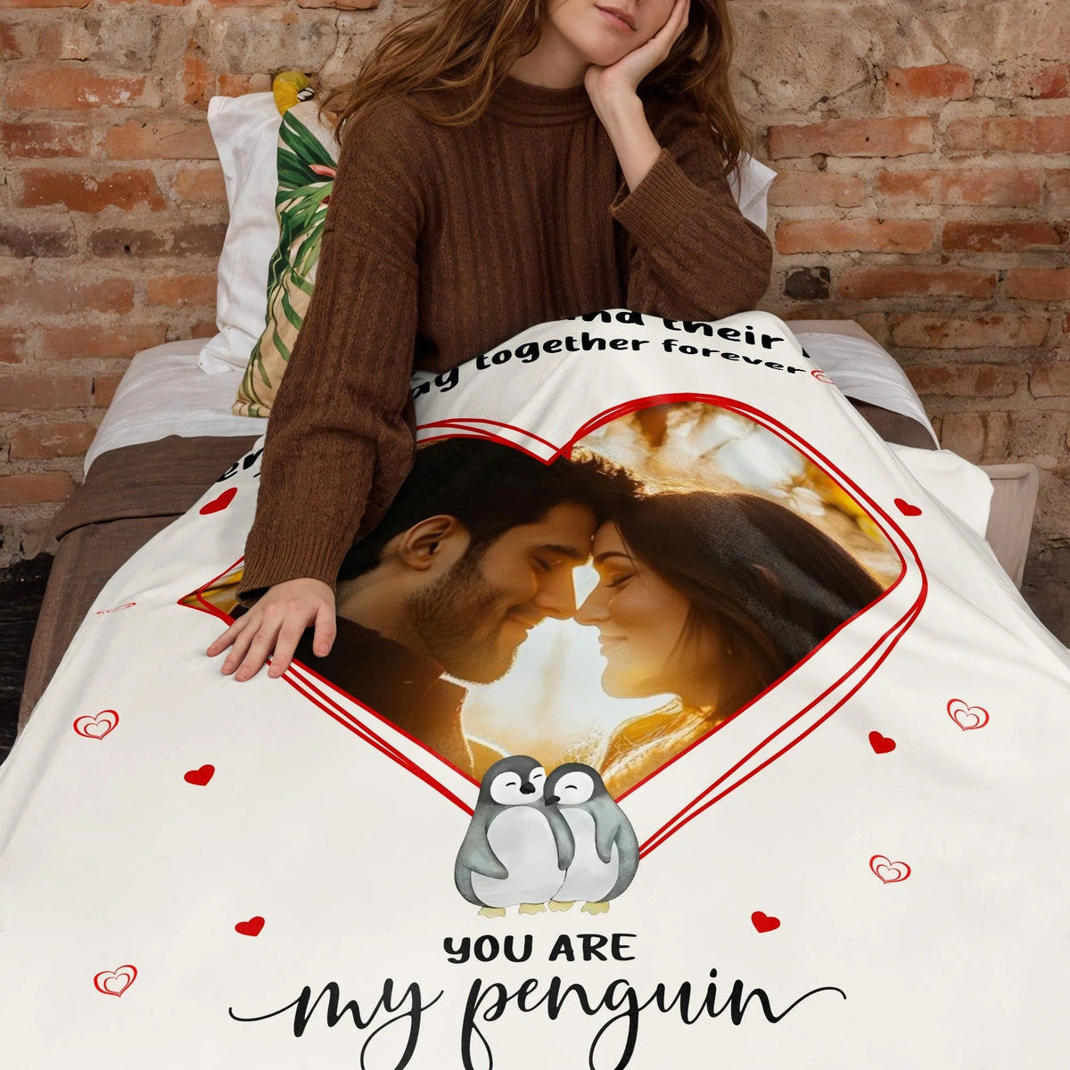 You Are My Penguin Personalized Couple Blanket with Custom Photo - Romantic Gift for Wife Husband