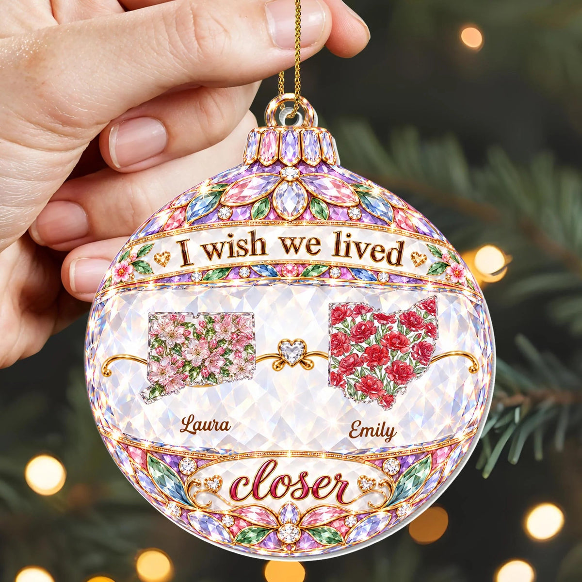 I Wish We Lived Closer Personalized Acrylic Ornament - Custom State Christmas Keepsake for Sister