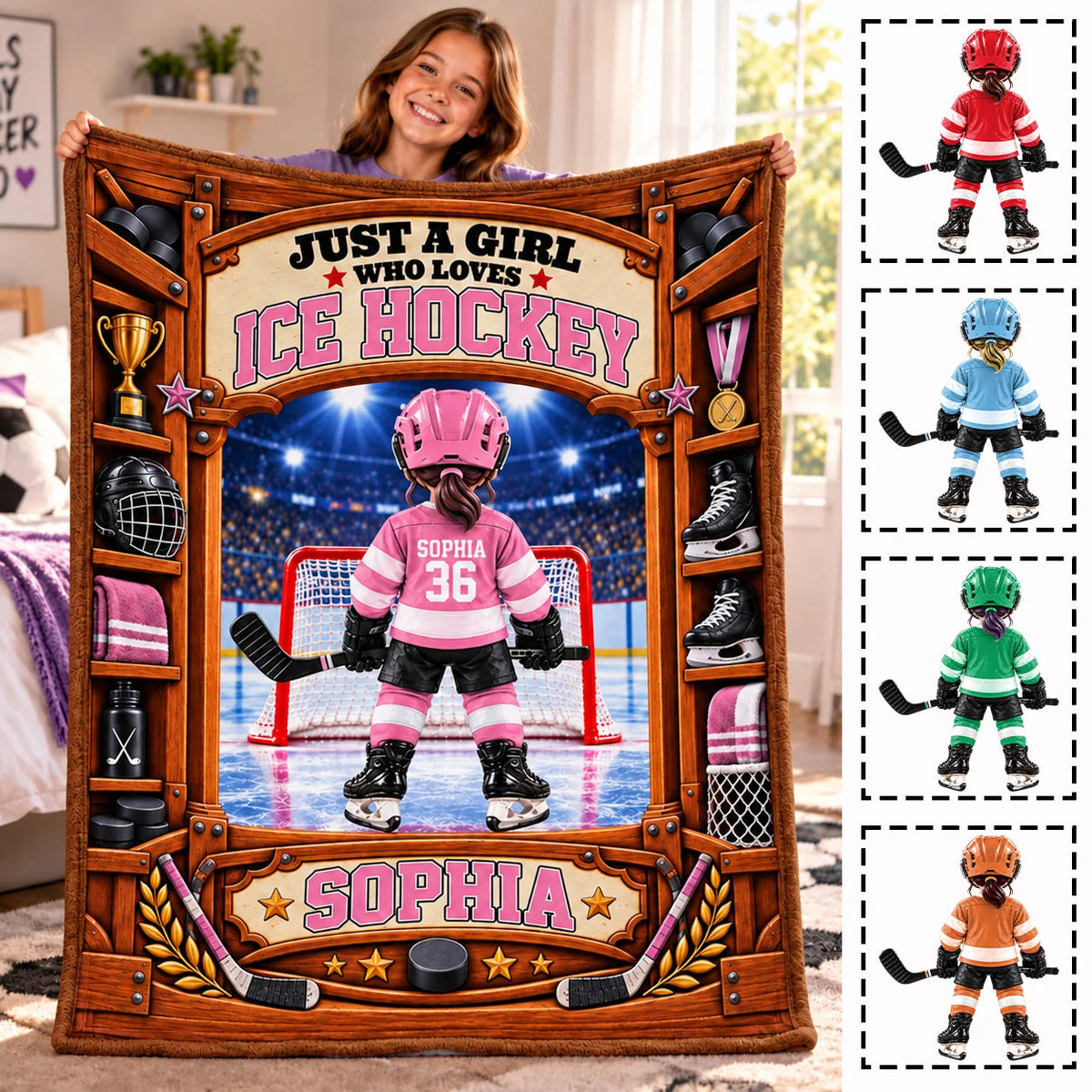 "Just A Boy/Girl Who Loves Ice Hockey" Custom Ice Hockey Blanket - Personalized Hockey Gift for Kids & Youth