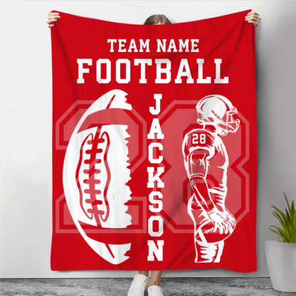 Custom Football Player Name & Jersey Number Blanket - Personalized Team Keepsake