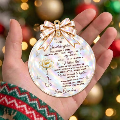"Once Upon A Time Stole My Heart" Personalized Granddaughter Wooden Ornament - Custom Birth Month Flower Christmas Gift
