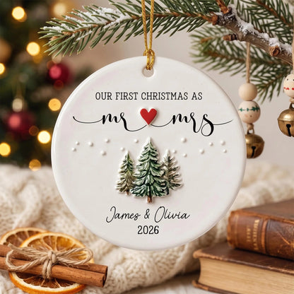 Our First Christmas As Mr and Mrs Personalized Ceramic Ornament - Holiday Keepsake for Newlyweds Couples