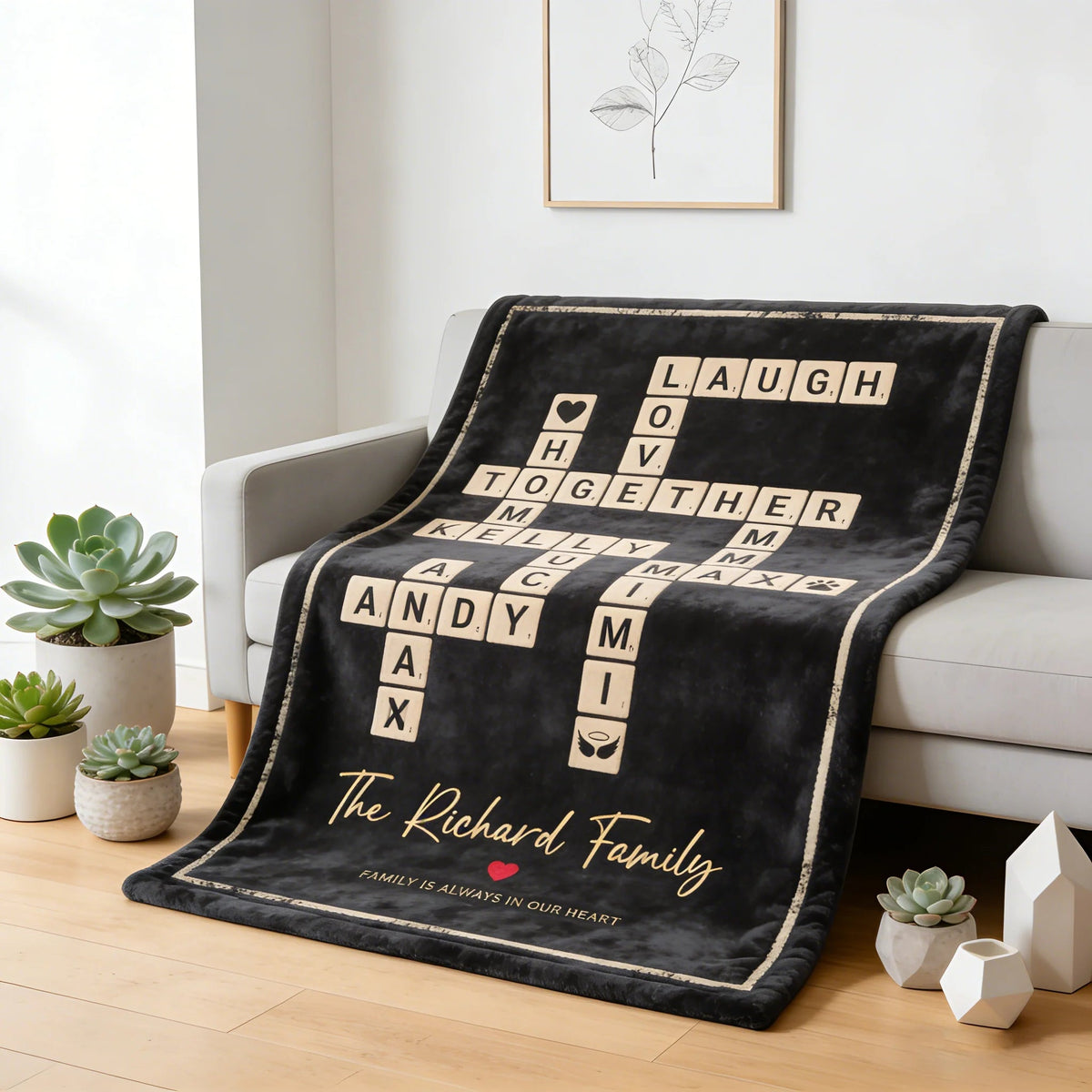 Personalized Crossword Scrabble Tile Family Names Fleece Blanket