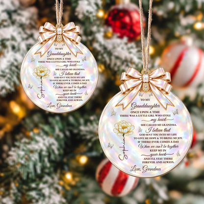 "Once Upon A Time Stole My Heart" Personalized Granddaughter Wooden Ornament - Custom Birth Month Flower Christmas Gift