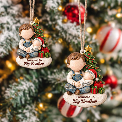Promoted to Big Sister Custom Wood Ornament - Personalized Sibling Baby Announcement