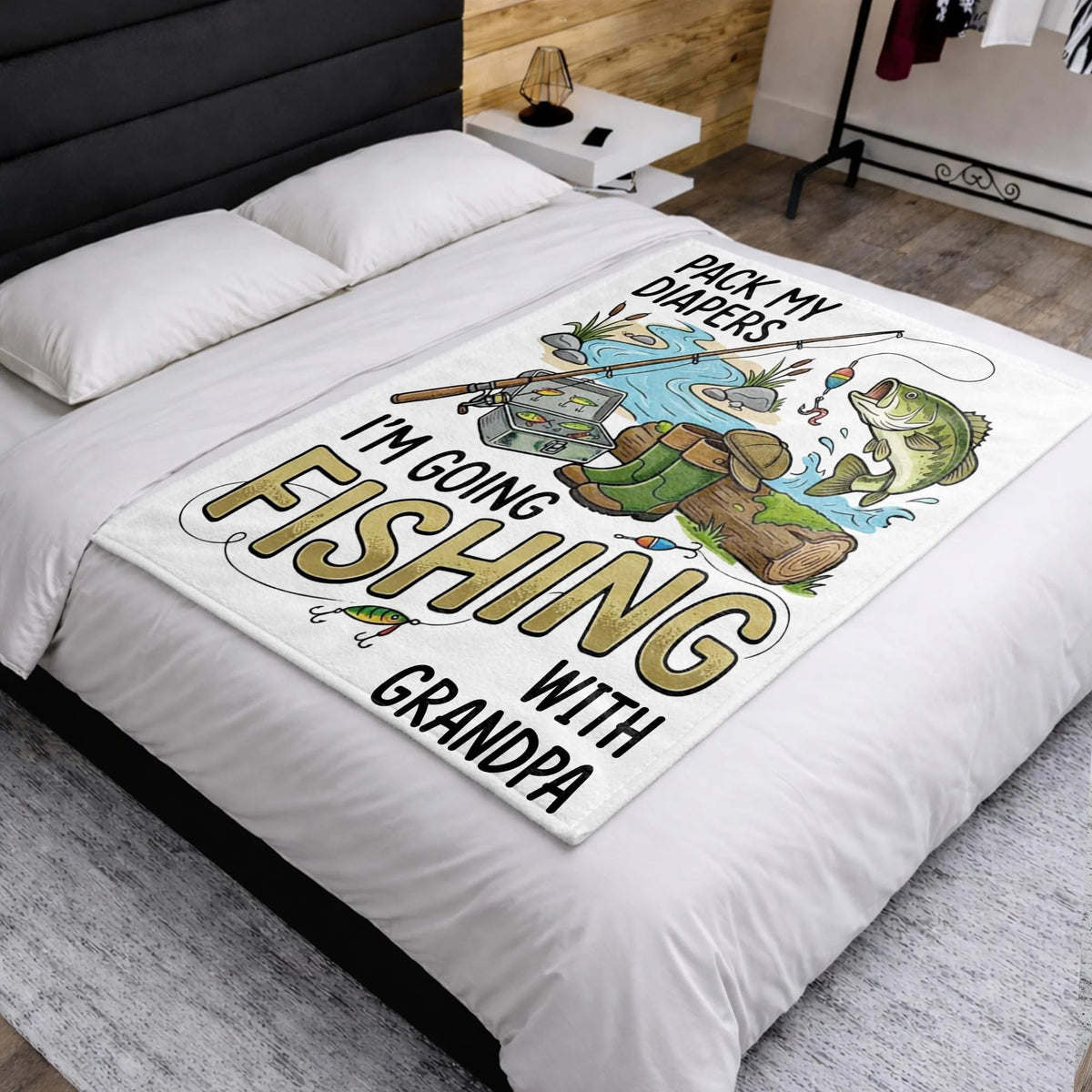 Pack My Diapers I'm Going Fishing With Grandpa - Personalized Blanket Gift for Baby