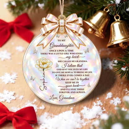 "Once Upon A Time Stole My Heart" Personalized Granddaughter Wooden Ornament - Custom Birth Month Flower Christmas Gift