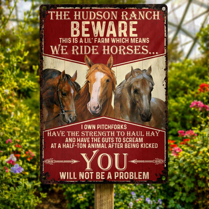 Beware We Ride Horses Custom Metal Sign - Funny Personalized Farm Wall Decor for Horse Lovers