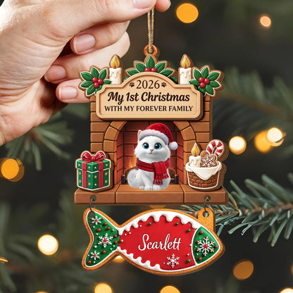 My 1st Christmas With My Forever Family - Personalized Cat Wooden Ornament for Cat Lovers