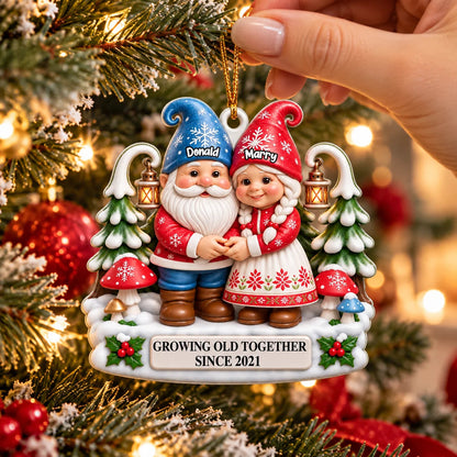 Growing Old Together Christmas Gnome Couple - Personalized Acrylic Ornament for Couples