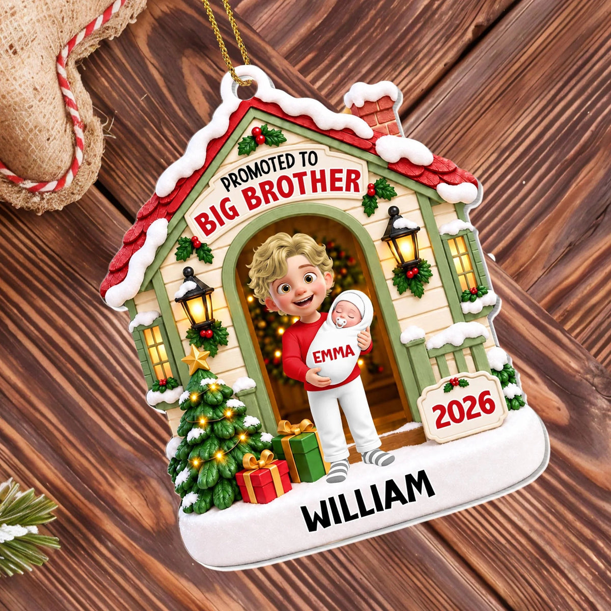 "Promoted To Big Brother" Personalized Acrylic Christmas Ornament - Custom Sibling Keepsake Gift for Kids