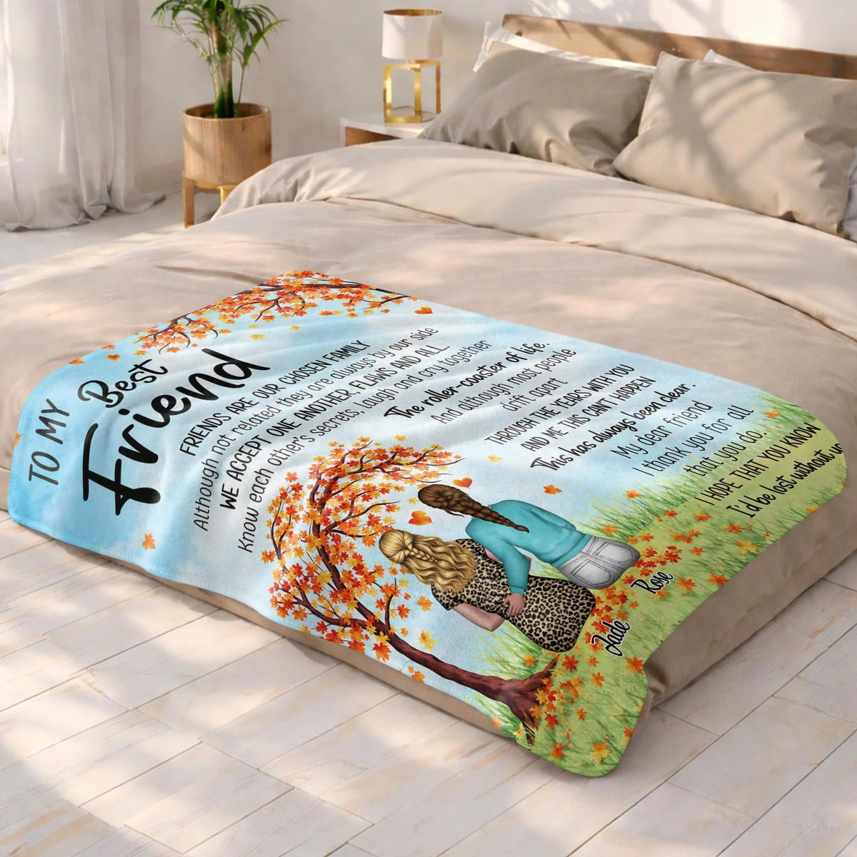 "Friends Are Our Chosen Family" Personalized Best Friend Blanket - Custom Fall Keepsake Gift for Besties