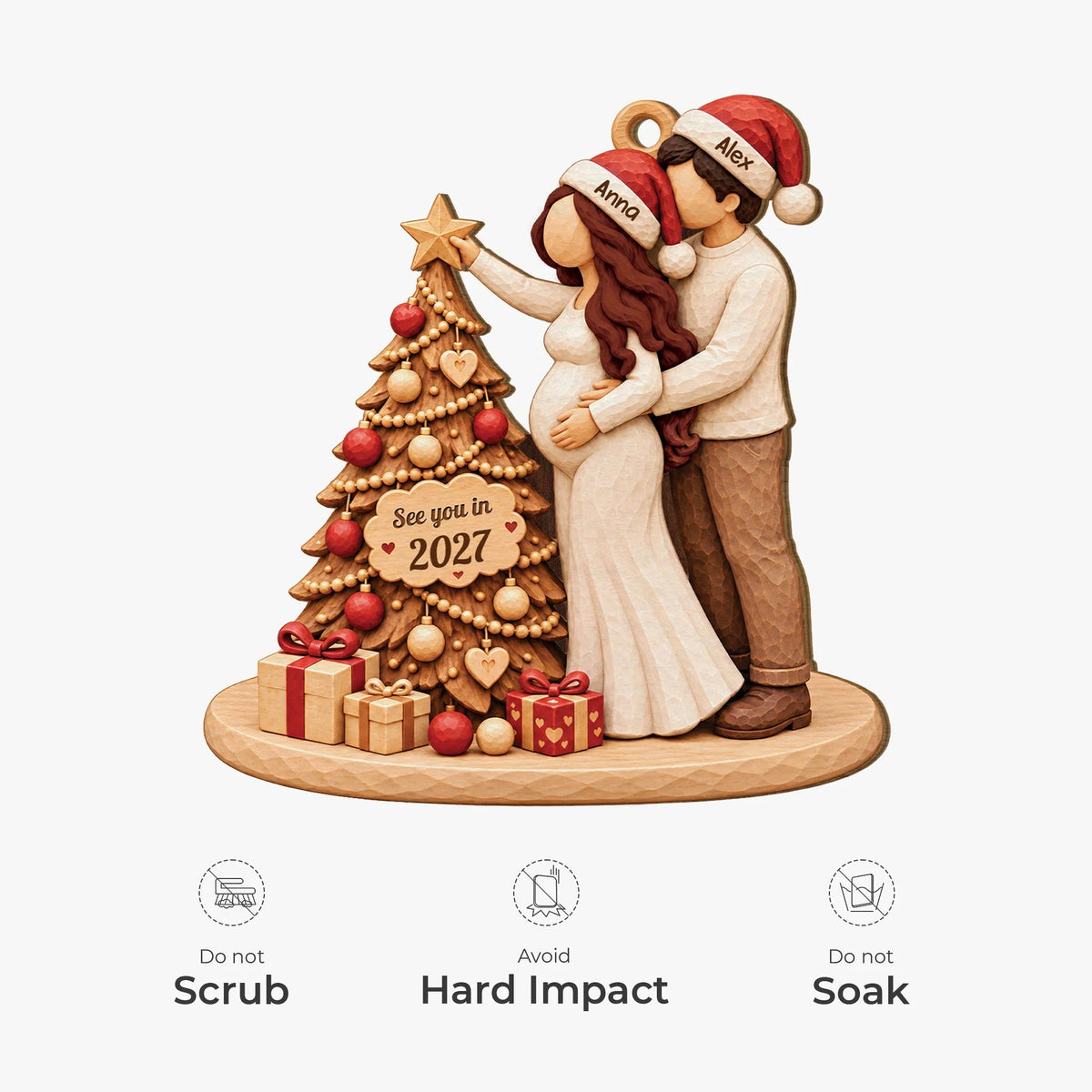 See You In 2027 Custom Baby Bump Ornament - Personalized Wooden Christmas Keepsake for Expecting Parents