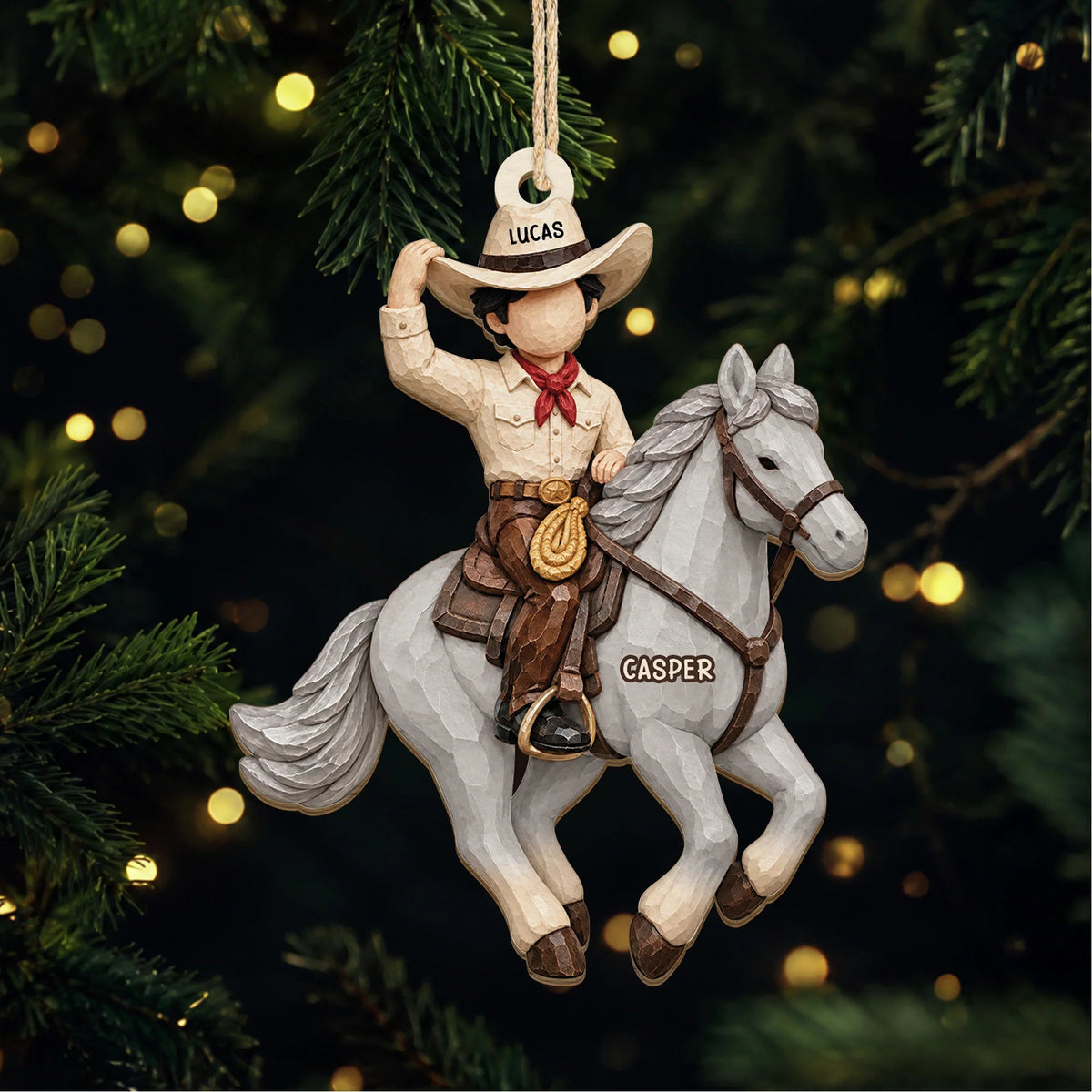 Personalized Cowboy & Cowgirl Horse Wooden Ornament for Kids and Horse Lovers - Custom Christmas Keepsake Gift