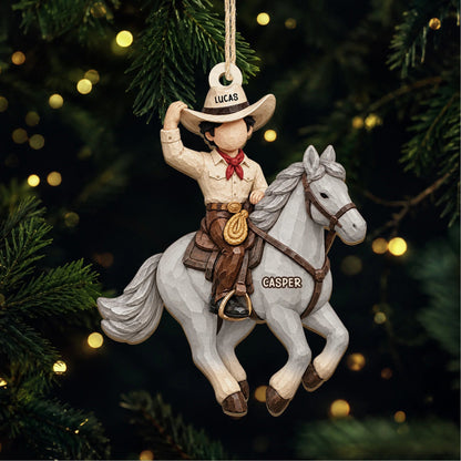 Personalized Cowboy & Cowgirl Horse Wooden Ornament for Kids and Horse Lovers - Custom Christmas Keepsake Gift