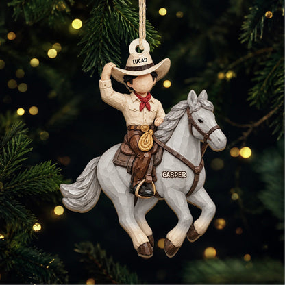 Personalized Cowboy & Cowgirl Horse Wooden Ornament for Kids and Horse Lovers - Custom Christmas Keepsake Gift