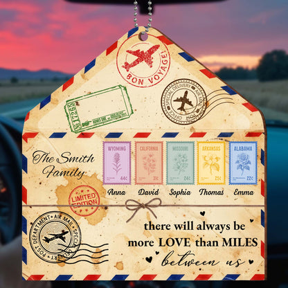 "More Love Than Miles" Personalized Wooden Ornament - Custom Long Distance Keepsake Gift for Family