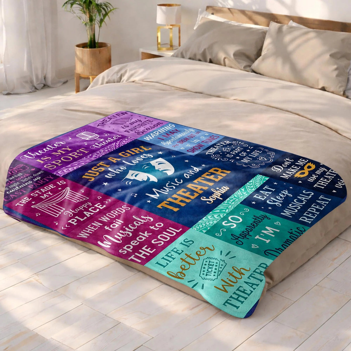 Just A Girl Who Loves Music And Theater Personalized Blanket - Drama Club Birthday Gift for Daughter