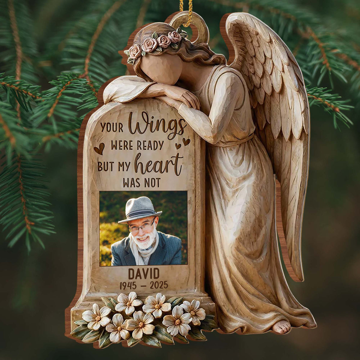 "Your Wings Were Ready But My Heart Was Not" Personalized Memorial Wooden Ornament - Sympathy Keepsake for Family