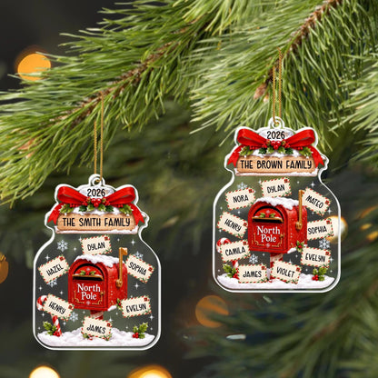 Our Family North Pole Mailbox Personalized Acrylic Christmas Ornament - Family Holiday Keepsake