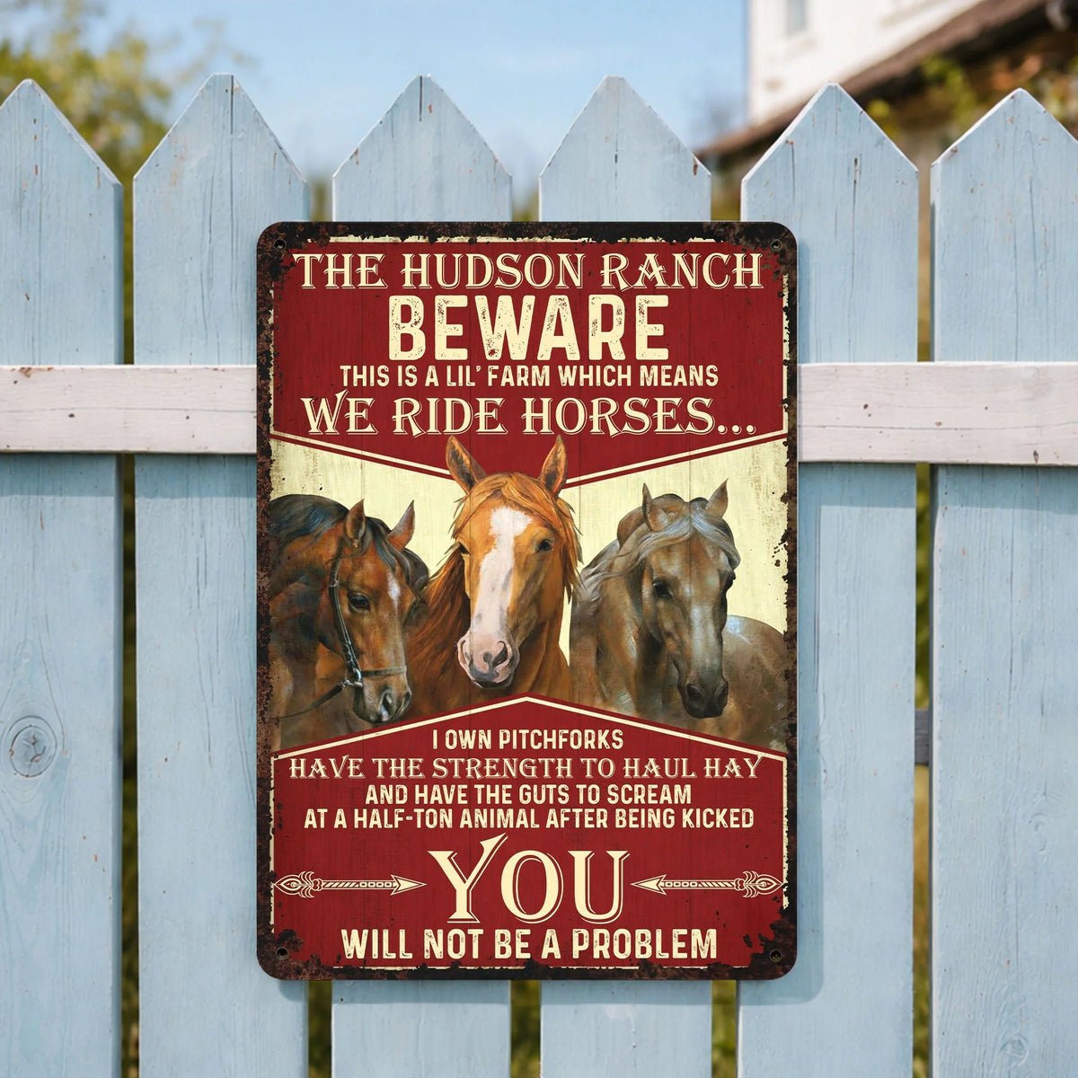 Beware We Ride Horses Custom Metal Sign - Funny Personalized Farm Wall Decor for Horse Lovers