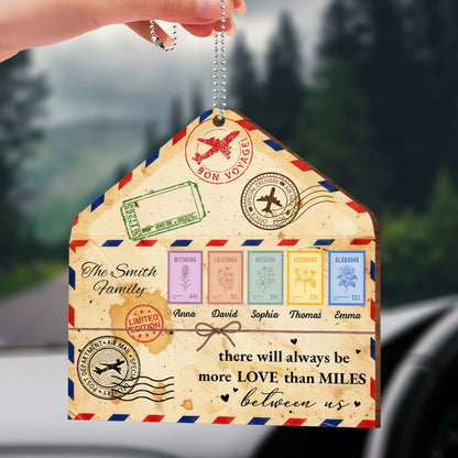"More Love Than Miles" Personalized Wooden Ornament - Custom Long Distance Keepsake Gift for Family