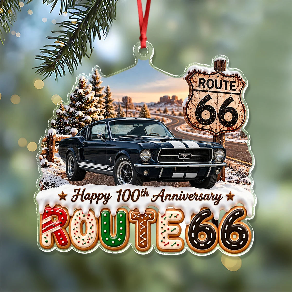 Happy 100th Anniversary Route 66 Personalized Acrylic Ornament - Custom Car Photo Gift for Dad Christmas Keepsake