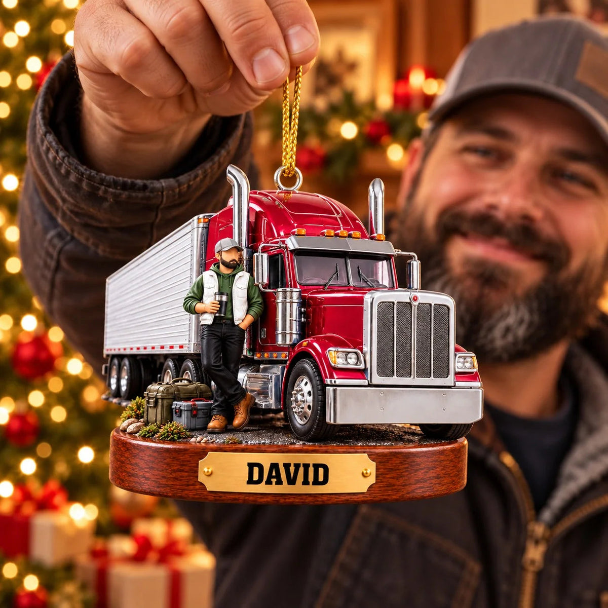 Personalized Semi Truck Driver Name Keepsake Acrylic Christmas Ornament