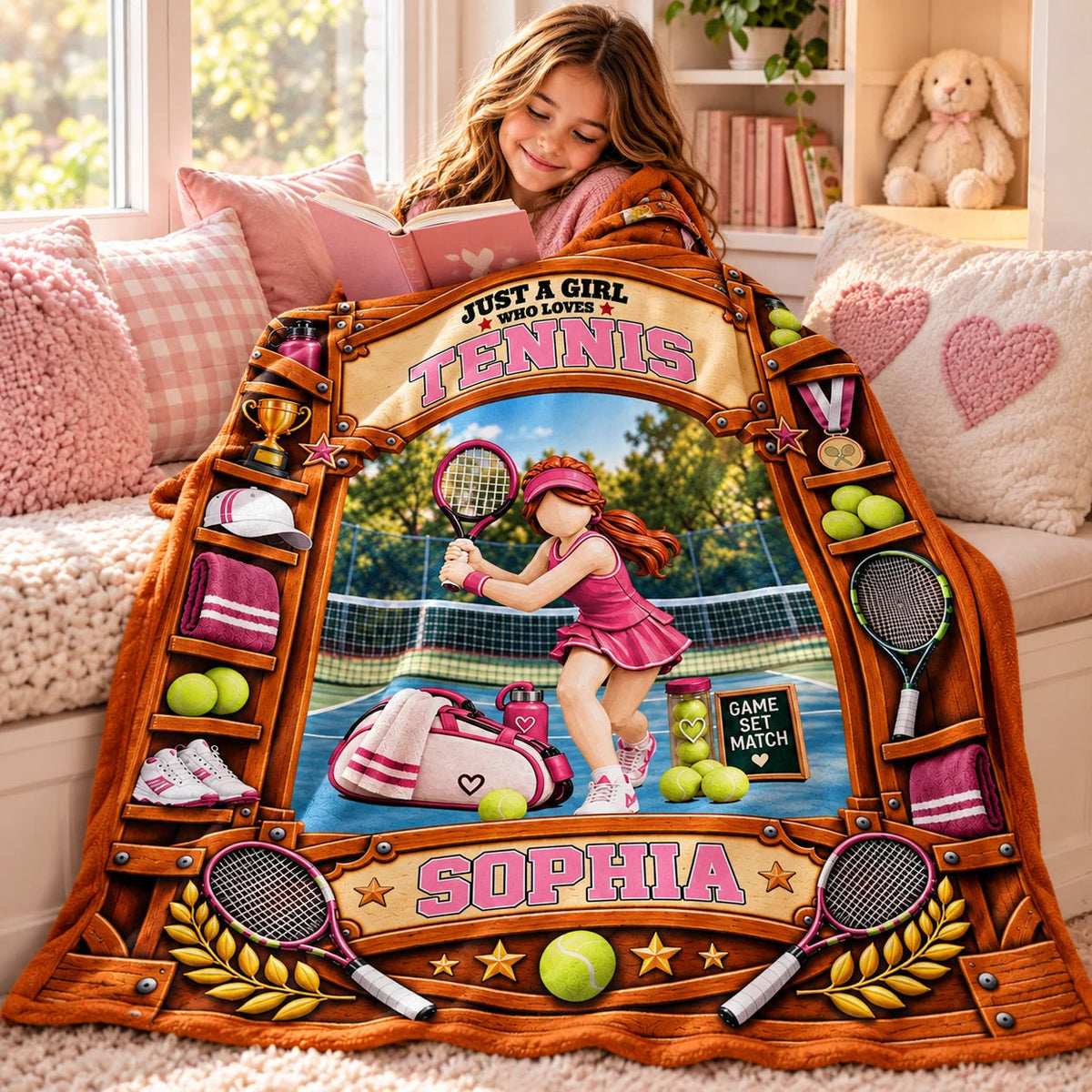 Just A Girl Who Loves Tennis Personalized Blanket - Custom Tennis Player Keepsake Gift for Daughter & Girls