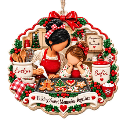"Baking Sweet Memories Together" Personalized Mother Daughter Wooden Ornament - Custom Christmas Kitchen Keepsake Gift
