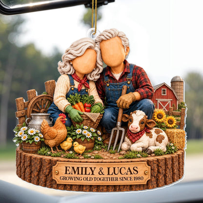 Growing Old Together Personalized Acrylic Ornament - Custom Anniversary & Christmas Gift for Farmer Couples