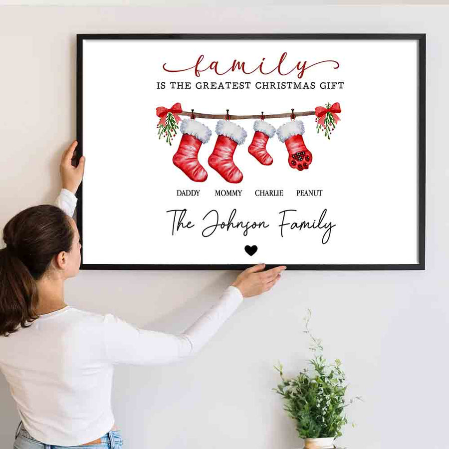 "Family Is The Greatest Christmas Gift" Personalized Canvas / Poster - Holiday Keepsake Wall Art for Mom and Dad