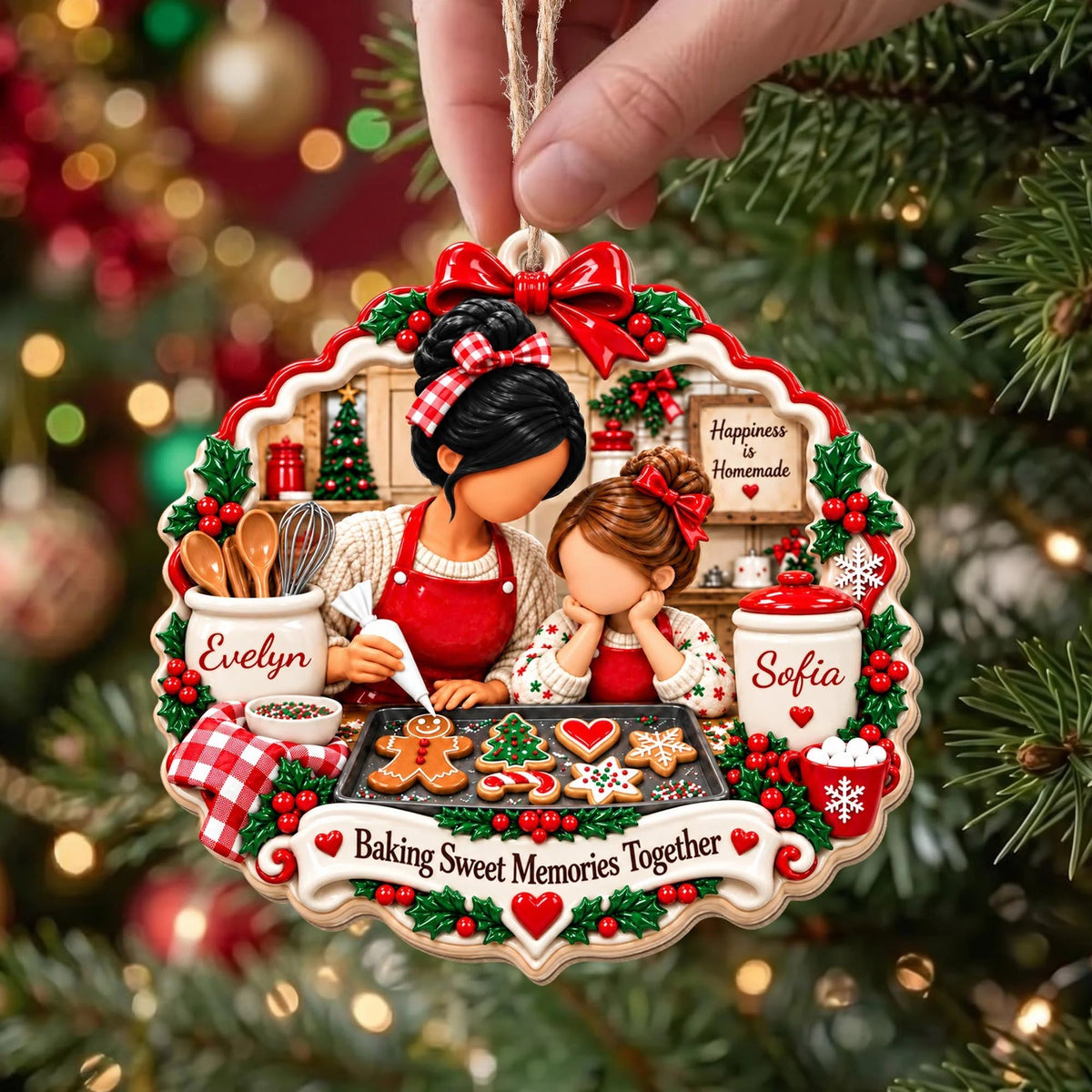 "Baking Sweet Memories Together" Personalized Mother Daughter Wooden Ornament - Custom Christmas Kitchen Keepsake Gift