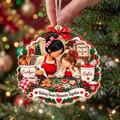"Baking Sweet Memories Together" Personalized Mother Daughter Wooden Ornament - Custom Christmas Kitchen Keepsake Gift