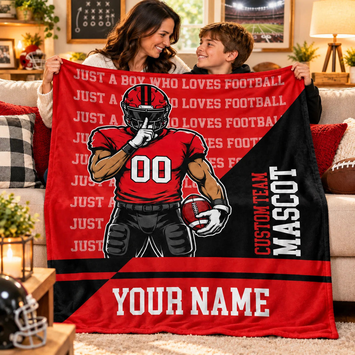 Just A Boy Who Loves Football Personalized Blanket for Boys - Custom Football Throw Gift for Kids