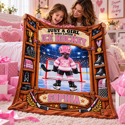 "Just A Boy/Girl Who Loves Ice Hockey" Custom Ice Hockey Blanket - Personalized Hockey Gift for Kids & Youth