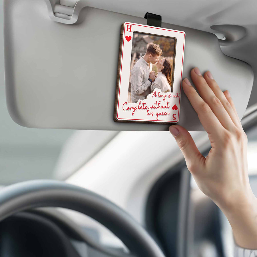 "A King Is Not Complete Without His Queen" Personalized Car Visor Clip - Anniversary Gift for Boyfriend Girlfriend