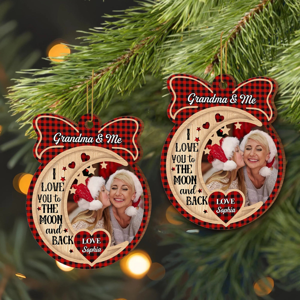 Personalized Moon Back Grandma Wooden Ornament