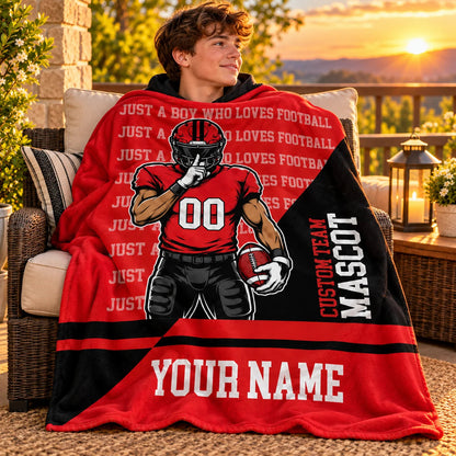 Just A Boy Who Loves Football Personalized Blanket for Boys - Custom Football Throw Gift for Kids
