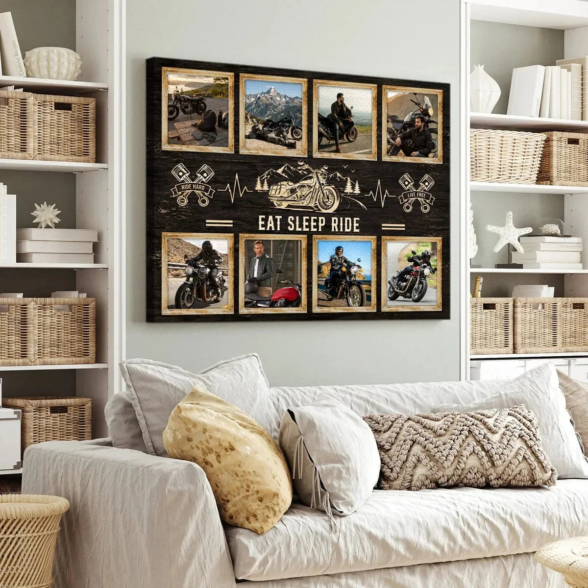 "Eat Sleep Ride" Personalized Biker Photo Collage Canvas / Poster - Wall Art for Motorcycle Enthusiasts