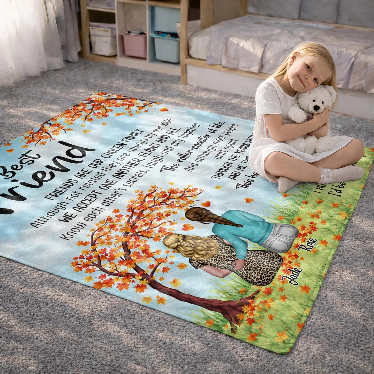 "Friends Are Our Chosen Family" Personalized Best Friend Blanket - Custom Fall Keepsake Gift for Besties