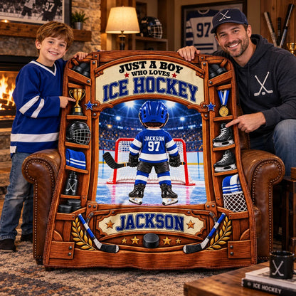 "Just A Boy/Girl Who Loves Ice Hockey" Custom Ice Hockey Blanket - Personalized Hockey Gift for Kids & Youth