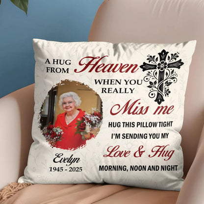 "A Hug From Heaven" Personalized Memorial Pillow - In Loving Memory Keepsake for Family