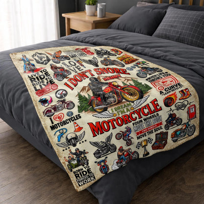 "I Don't Snore I Dream I'm A Motorcycle" Personalized Blanket - Custom Rider Gift for Biker Husband, Dad