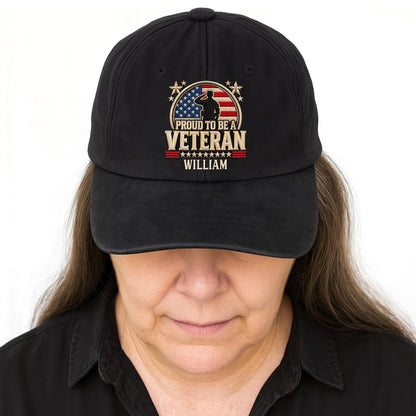 Personalized Proud Veteran American Flag Washed Cotton Denim Cap