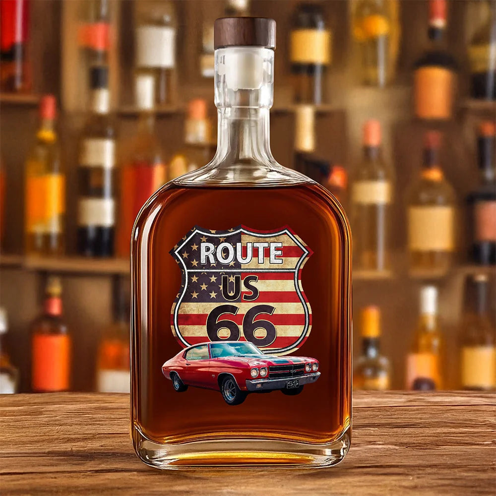 Personalized Route US 66 Car Photo Whiskey Bottle