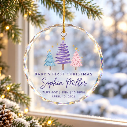 Baby's First Christmas Personalized Glass Ornament - Custom Birth Stats Keepsake Gift