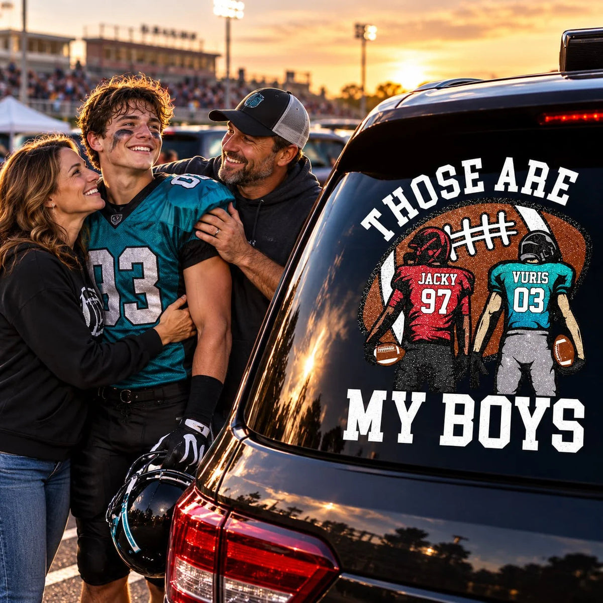 Those Are My Boys Personalized Football Car Decal - Custom Player Name & Number Sticker Gift for Sports Mom Dad