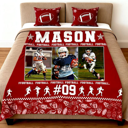 Custom Football Photo Blanket - Personalized Player Name Number Throw for Son